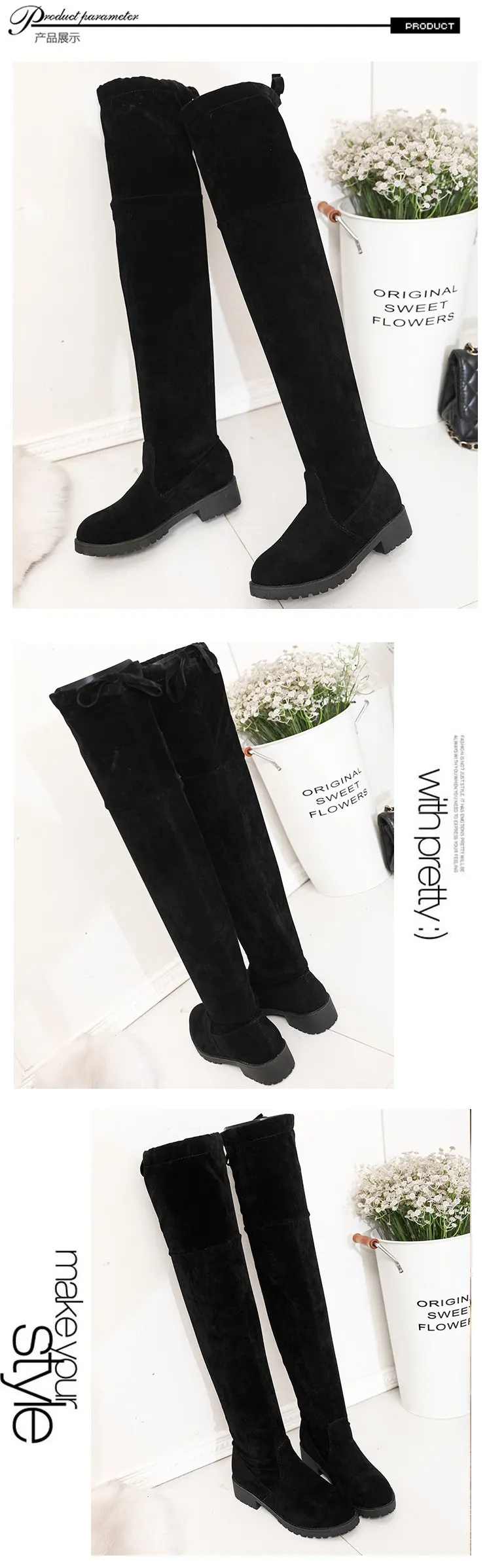 black long overknee boots women shoes woman botines mujer black booties ladies shoe knee high boot