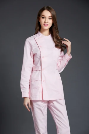 Зимние женские с воротником-стойкой, с длинными рукавами, с регулируемой талией, униформа для медсестры, стоматологическая клиника, рабочая одежда для кормления - Цвет: pink