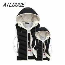 AILOOGE, зимнее мужское пальто, плюс бархат, мужской жилет, мужские жилеты с капюшоном, для мужчин и женщин, хлопковая стеганая куртка без рукавов, мужской жилет