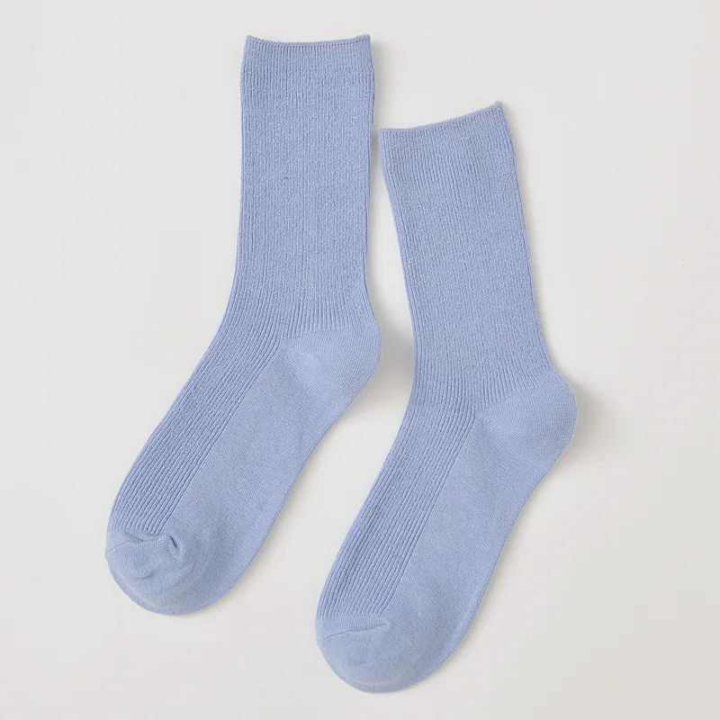 Японские Женские разноцветные однотонные вязаные носки для студентов, милые хлопковые носки ярких цветов, повседневные носки - Цвет: Небесно-голубой