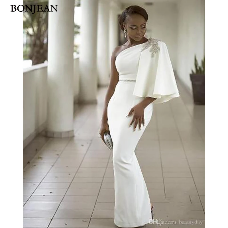 Bridesmaid Dresses  Black Girls Prom Dresses One Shoulder Beads Gowns 2019 Africa Style Satin Formal Dress
