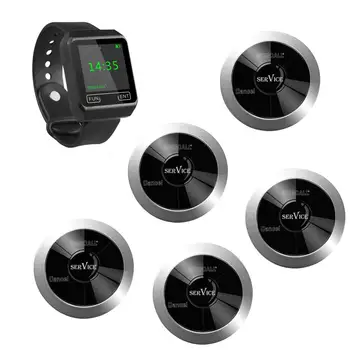 

SINGCALL Service calling systems, call waiter service 5 multi-buttons waterproof pagers plus 1 watch receiver for waiters call