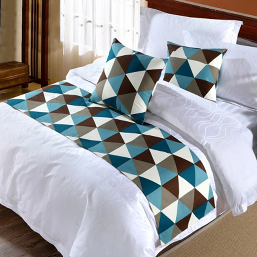 yazi Fashion Geometric Design Bed Runner Throw Home Hotel Bedroom
