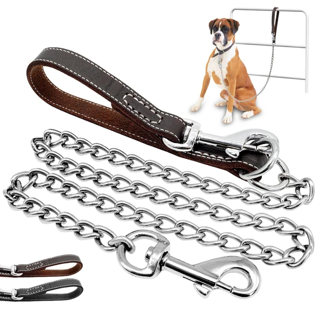 Buy Durable Dog Chain Leash Genuine Leather Handle