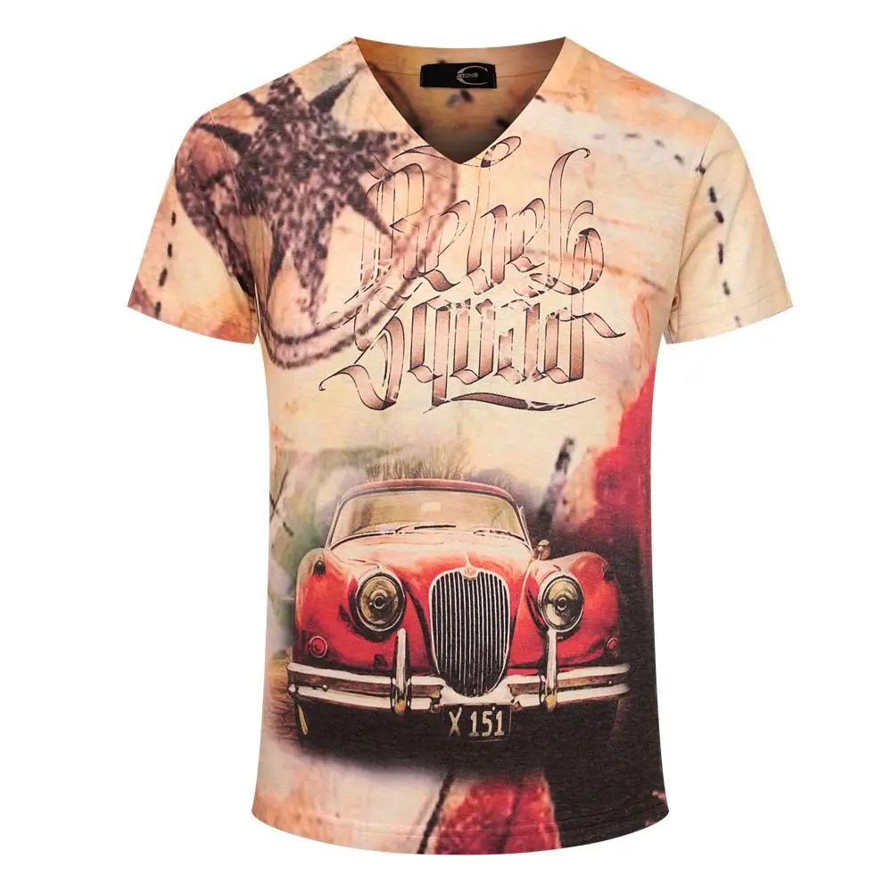 Retro Car Printed T Shirt 2015 Men's Tee Shirt Man Short Sleeve