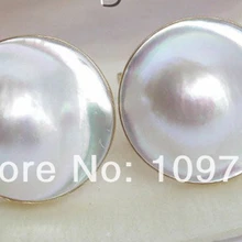 Ry00180 Потрясающие 19 мм белый Южного Моря Mabe Жемчужные Серьги 14KGP