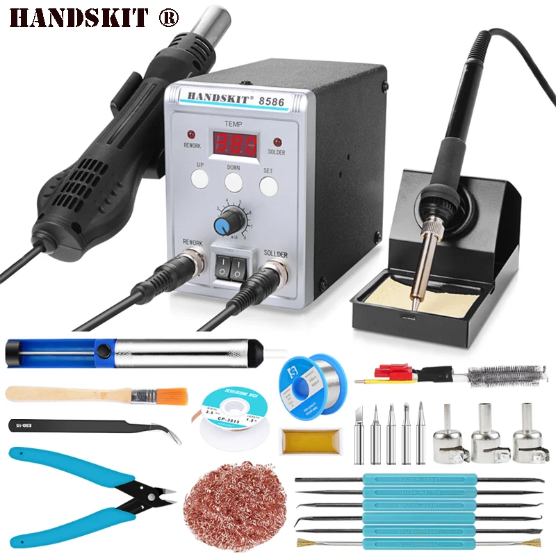 

EU 220V 8586 750W 2 In 1 Hot Air Gun SMD Rework Station Digital Electric Soldering Irons With Soldering Stand Welding Tools