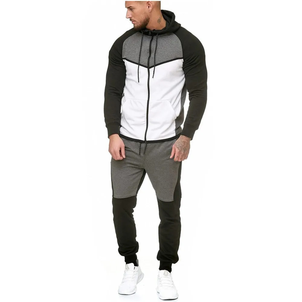 2019 New Men Sets Fashion Sporting Suit Patchwork Zipper Sweatshirt +pants Plus Size Mens Clothing 2 Pieces Sets Slim Tracksuit