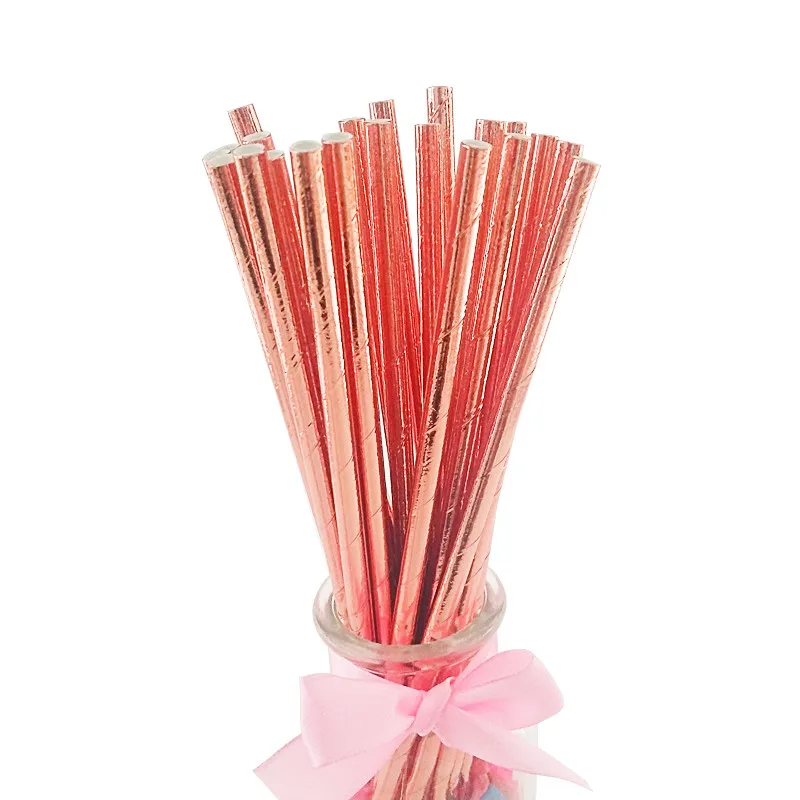 25 шт. розовые золотые бумажные соломинки для детской вечеринки, свадьбы, дня рождения, украшения, бумажные соломинки для питья - Цвет: Rose Gold