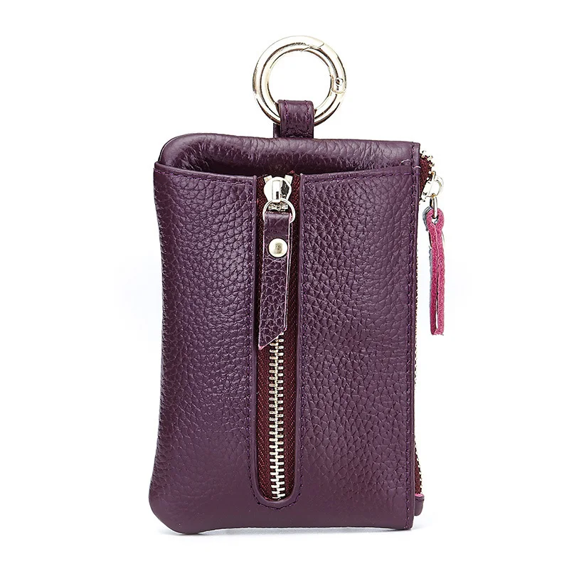 Женский кошелек из натуральной кожи для ключей от машины, многофункциональный чехол для ключей на молнии с карманом для монет, повседневный держатель для ключей на сумку с рисунком Lychee - Цвет: purple