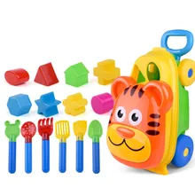 Мультяшная игрушка в форме тигра, песчаная пляжная тележка, Милая тележка, песок, ролевые игры, игрушки для детей, лопата, грабли, чехол для хранения, набор