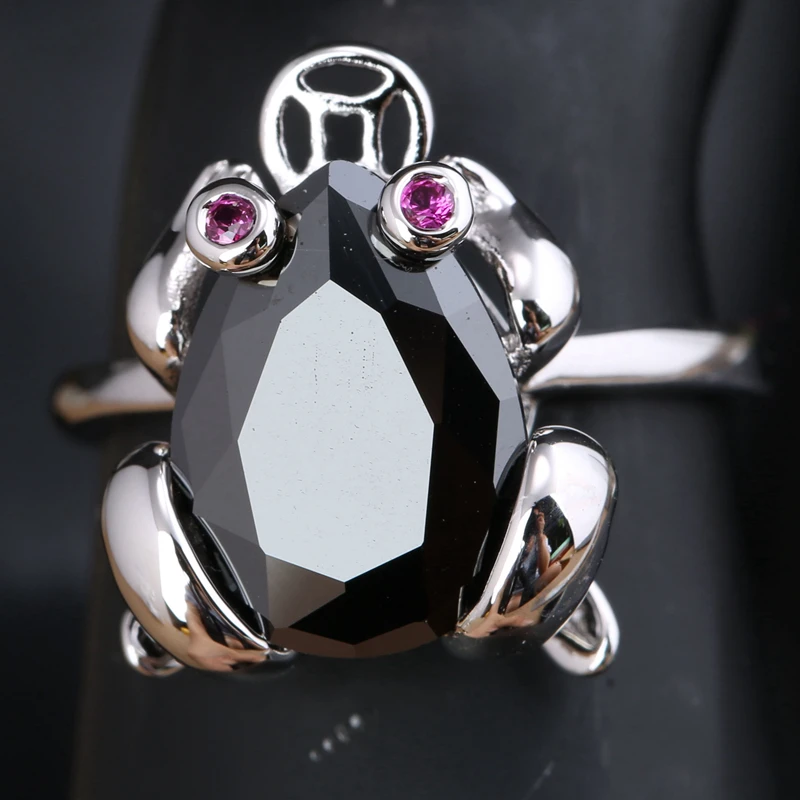 Lovely Frog Shape Black Onyx Red Cubic zirconia 925 Sterling Silver Trendy Party Jewelrys Rings US