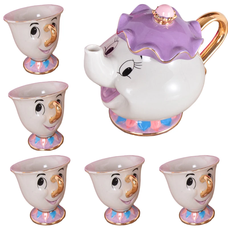 Чайный набор с героями мультфильмов Красавица и чудовище, Mrs Potts, чайный горшок, чашка с чипом, сахарница, набор кофейников, чайник, подарок на день Святого Валентина