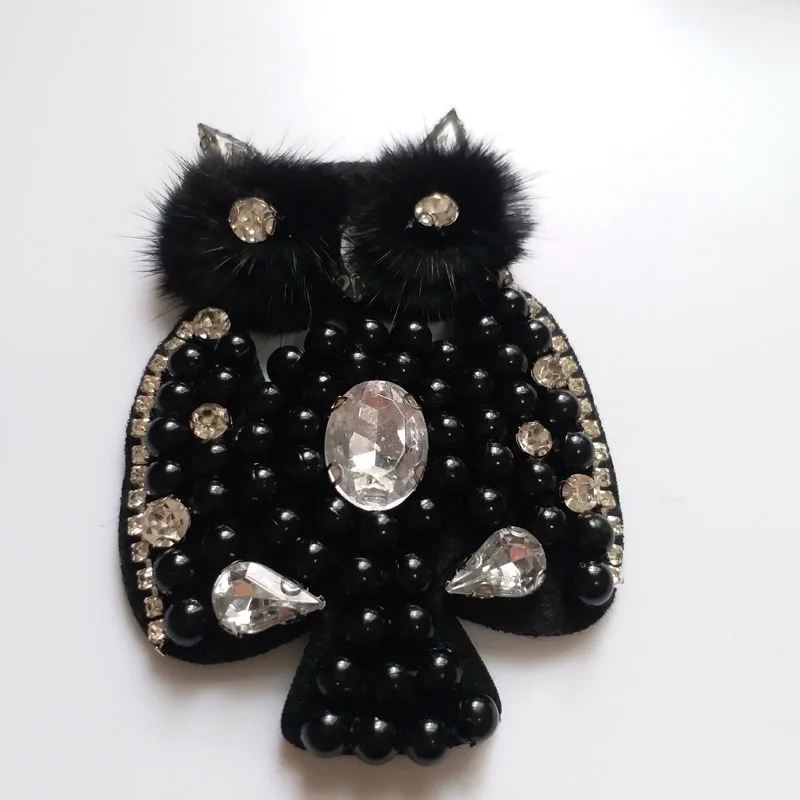 

Fashion black owl beaded patches for clothing sequins Rhinestone appliques parche DIY handmade clothes accessories