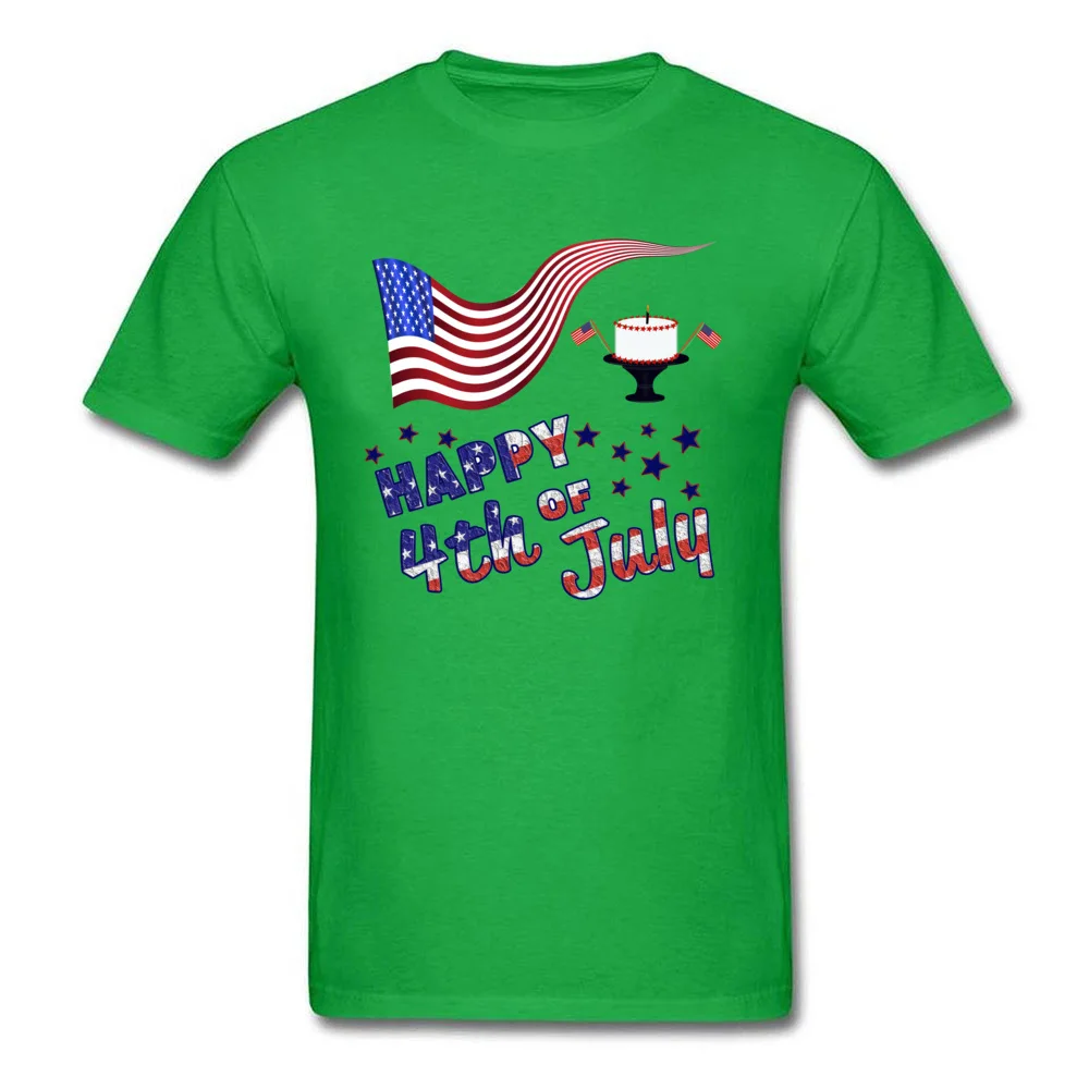 Casual Short Sleeve Tops Shirt VALENTINE DAY O Neck 100% Cotton Young T Shirt Normal Casual Tee-Shirts Graphic Happy 4th of July Flag Cake Independence Day green