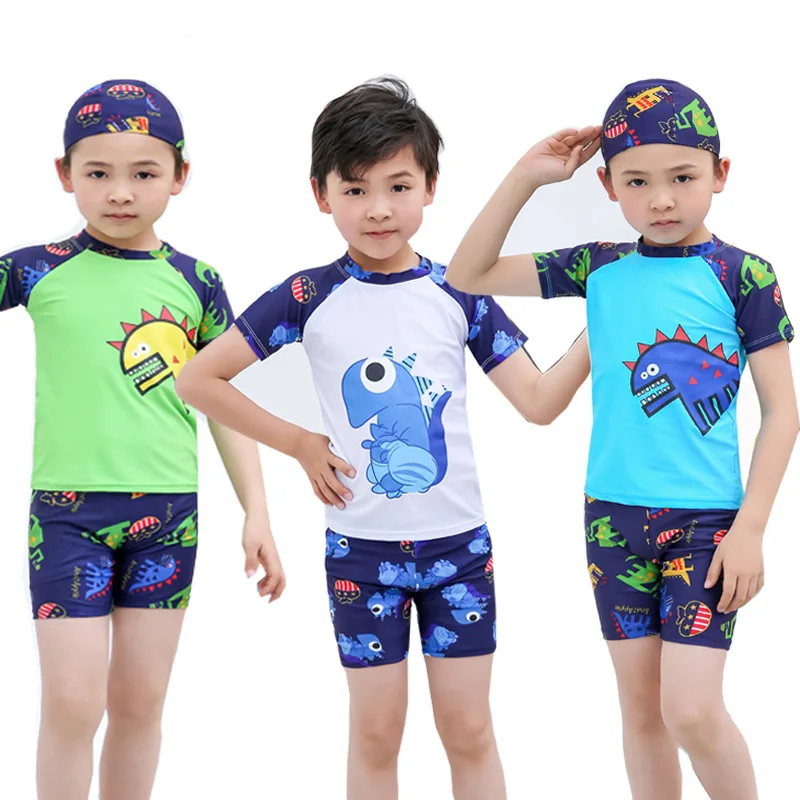 

FAVSPORTS 3pcs Kids Boy Swimming Suit Cartoon Fish Beach Bodysuit with Cap Boys Swimwear 2-12Y Children Swimsuit Surfing Wear
