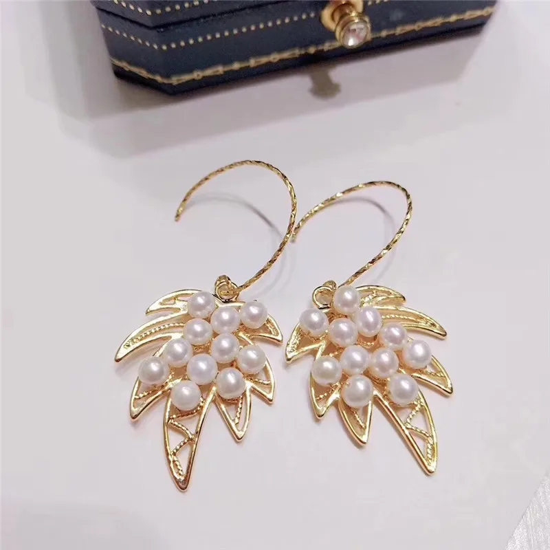 

Free Shipping Women Gold-Filled Red Coral Design Hand-Woven Annular Pearl Drop Earrings for Girls Fashion Gift