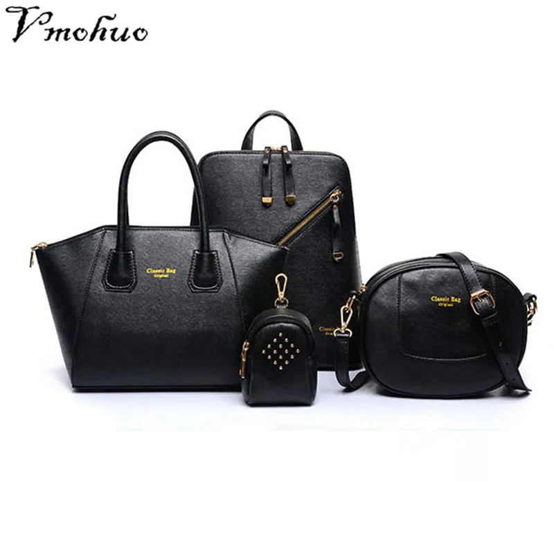 

VMOHUO 4PCS Luxury Women Composite Bags Set Fashion Female Leather Hand Bags Cute Girls Shoulder Bags and Small Key Bags Holder