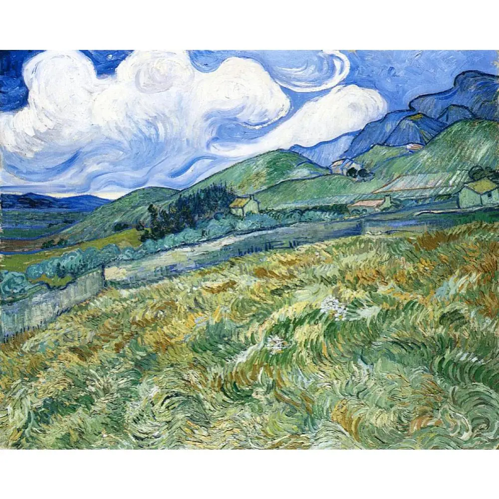 Landscapes art Wheatfield with Mountains in the Background by Vincent