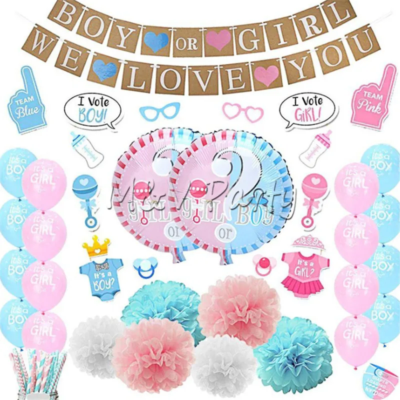 

Gender Reveal Theme Blue&pink Balloom Photo Prop Banner Set Disposable Girl&boy Birthday Party Decoration Supplies