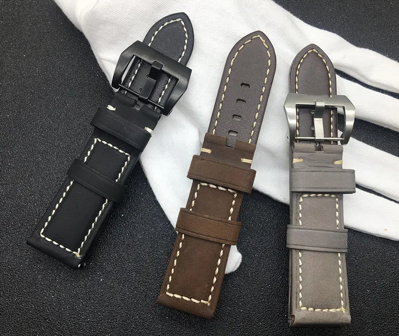 

Brand watchband Black Brown Grey Retro 24mm 22mm Vintage Italy Calf Leather belt For Panerai strap watch band buckle