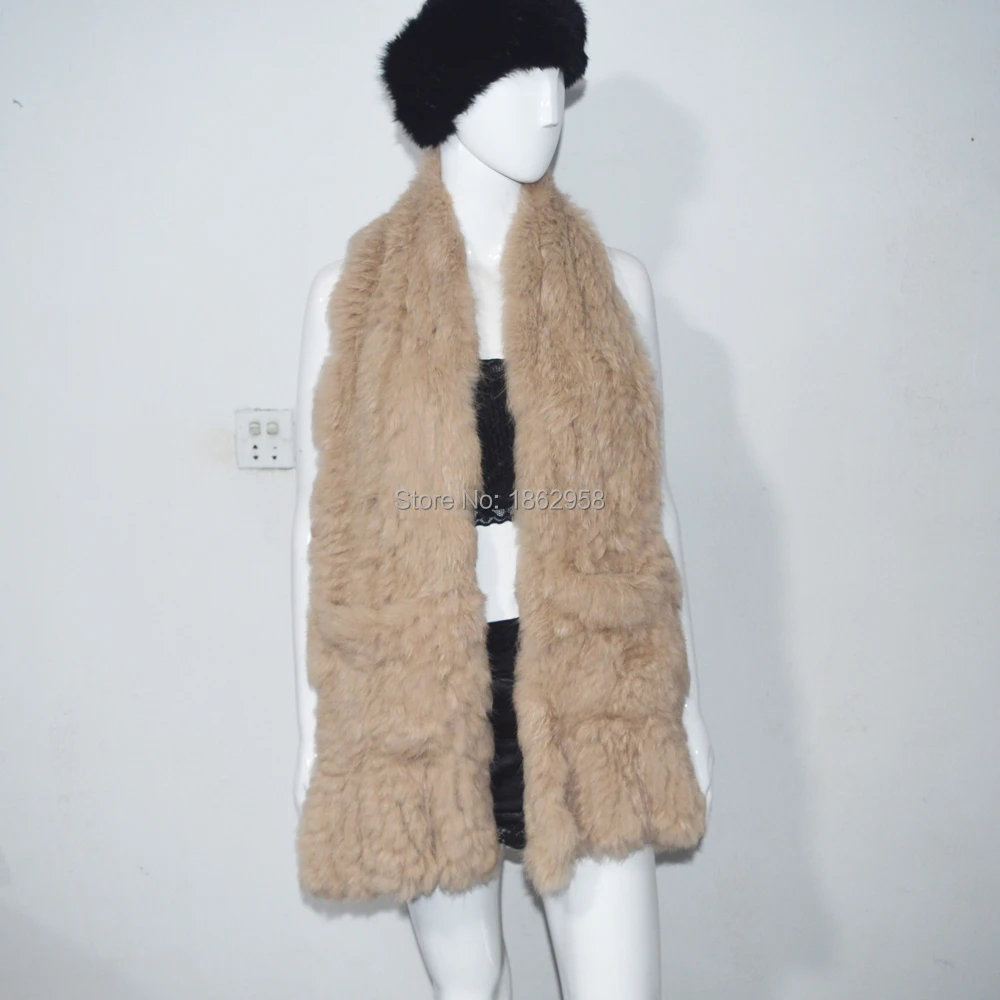 Free Shipping SJ650 2019 Light Camel Girls Hand Thick Knit Wholesale Factory Fur Scarf with Pockets |