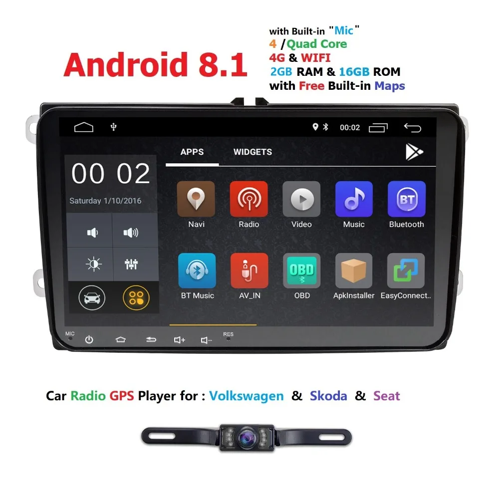 

Hizpo Car Multimedia player Android 8.1 GPS 2 Din Stereo For Volkswagen/VW/POLO/PASSAT/Golf/Skoda/Octavia/Seat/Leon Radio WIFI
