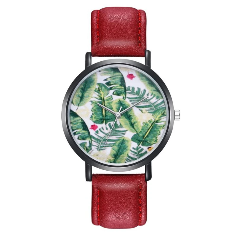 

Summer Green leaf Plant print Women's Watches Vogue Quartz Wristwatches Leather Band Watches relogio masculino Dropshipping 35