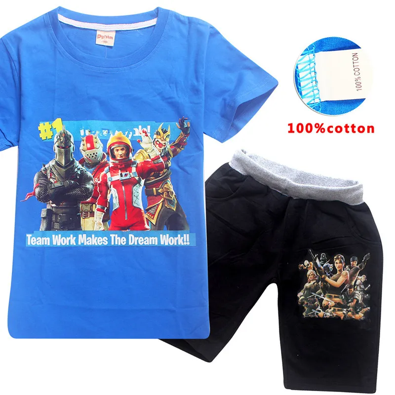 

1 Set Kid Summer Cartoon Fortnight Battle Victory T-shirt Short Paint For Kid Birthday Sport Victory Battle Children's Set