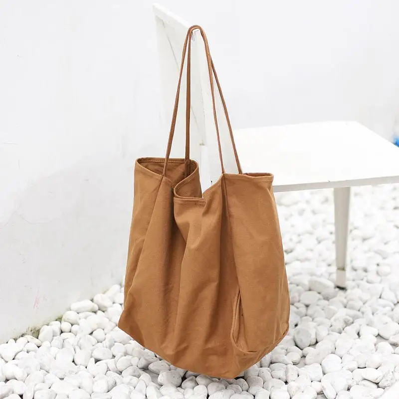 Складная Женская Большой парусиновый многоразовая сумка для покупок Soild очень большая сумка-тоут для продуктов для девочек Экологичная сумка-шоппер на плечо - Цвет: brown