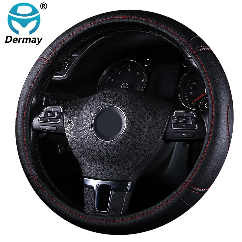 DERMAY Black Car Sport Steering Wheel Cover PU Leather Auto Steering Covers Universal 38CM wheel covers Car Inter Accessories DERMAY Black Car Sport Steering Wheel Cover PU Leather Auto Steering Covers Universal 38CM wheel covers Car Inter Accessories