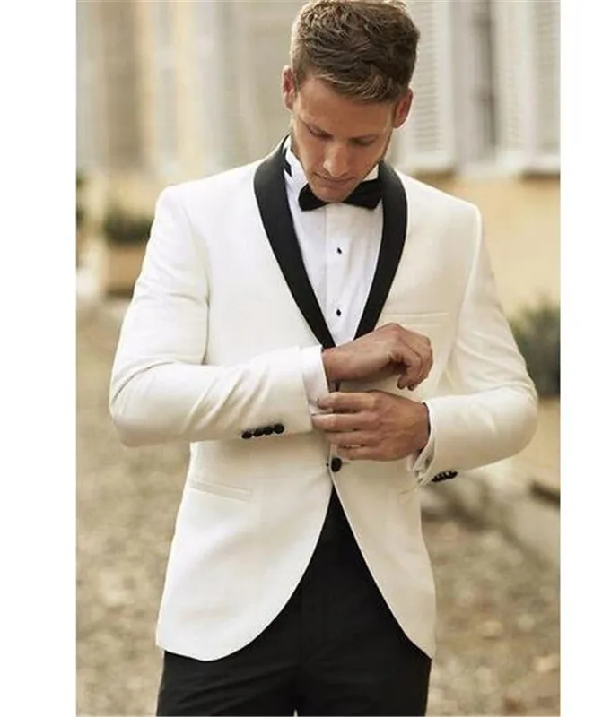 Custom Made White Shawl Lapel Men Suit 2 PCS Jacket+Pant Men's Wedding Suit Professional Suit Groomsman's Wedding Dress Custom Made White Shawl Lapel Men Suit 2 PCS Jacket+Pant Men's Wedding Suit Professional Suit Groomsman's Wedding Dress