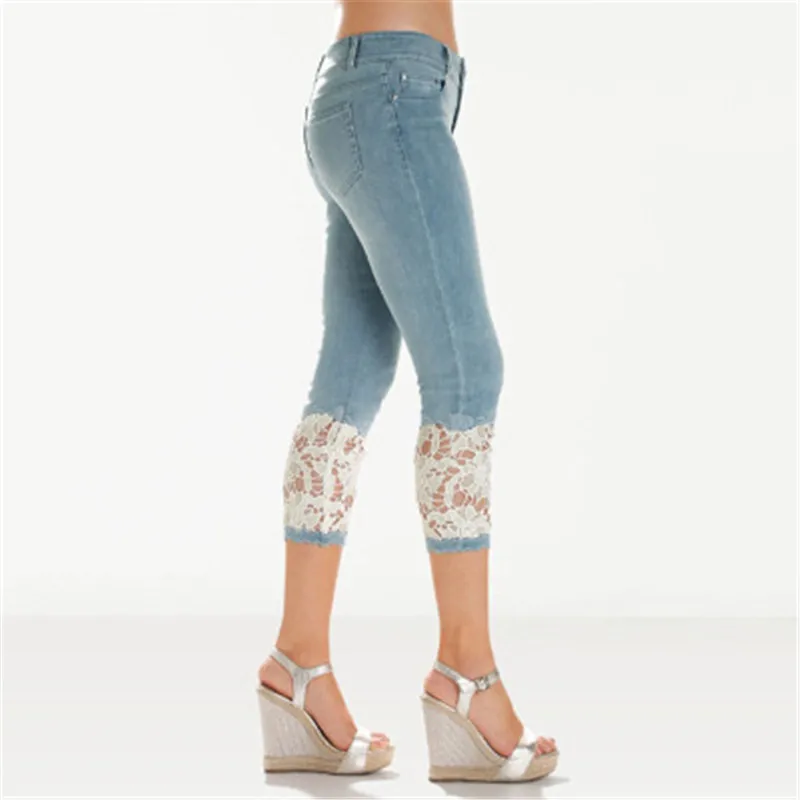 Женские джинсы джинсы с кружевом Femme размера плюс женские джинсы летние узкие брюки с пуш-ап женские большие размеры белые и синие
