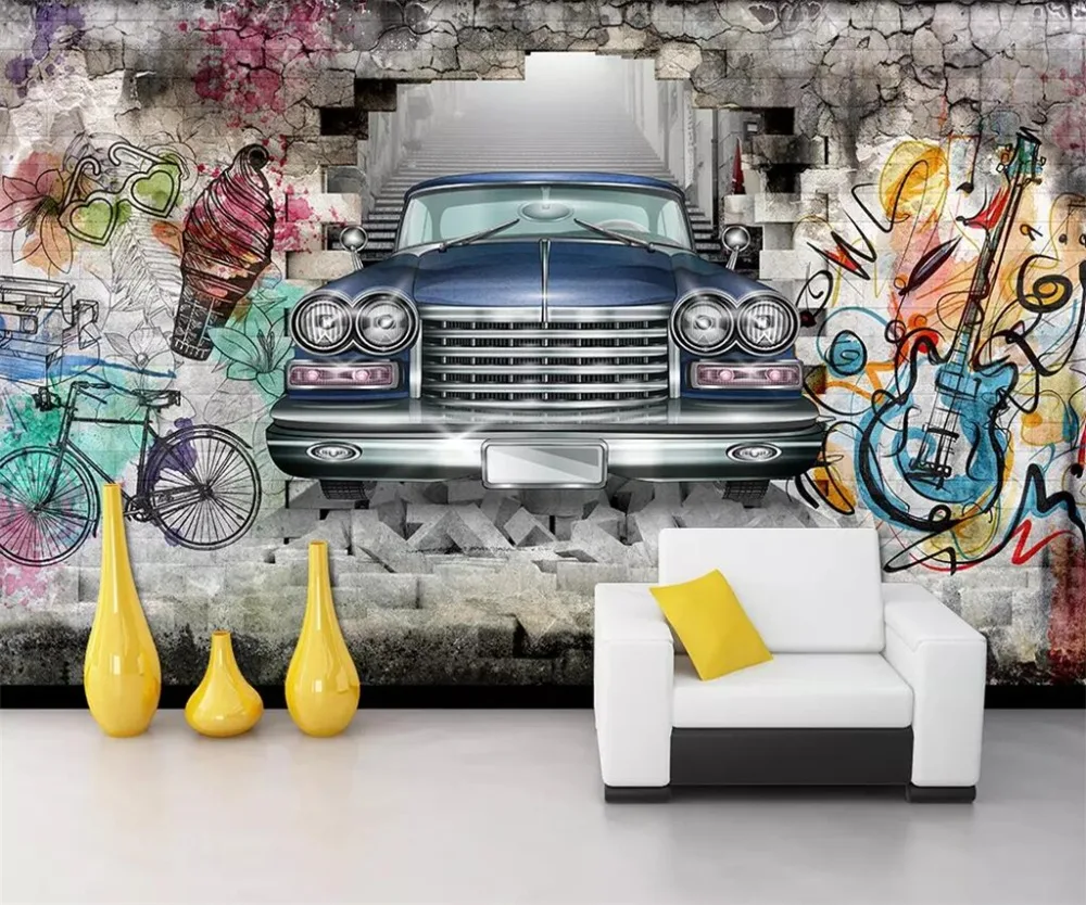 beibehangCustomwallpaper3Dmuralsoldcarhandpaintedgraffitiwallpainting3Dstereo