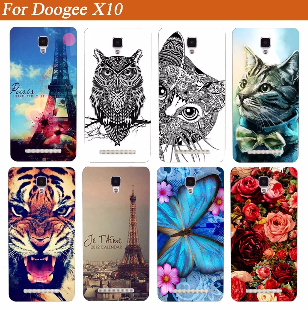 Чехол Для Doogee X10 2017 новая мода сделай сам УФ краска цветной тигр филин Роза Чехлы 5