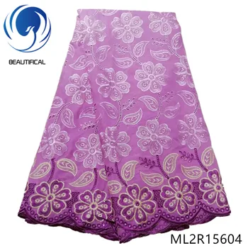 

BEAUTIFICAL african lace fabrics Latest embroidered cotton voile lace with stoens for dress cotton dry lace 5yards ML2R156