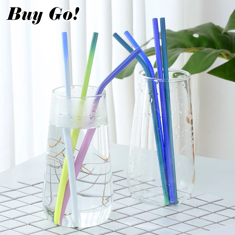 

2PCS Stainless Steel Straws Amazing Color Change With The Temperature Change Reusable Metal Curving & Straight Drinking Straws
