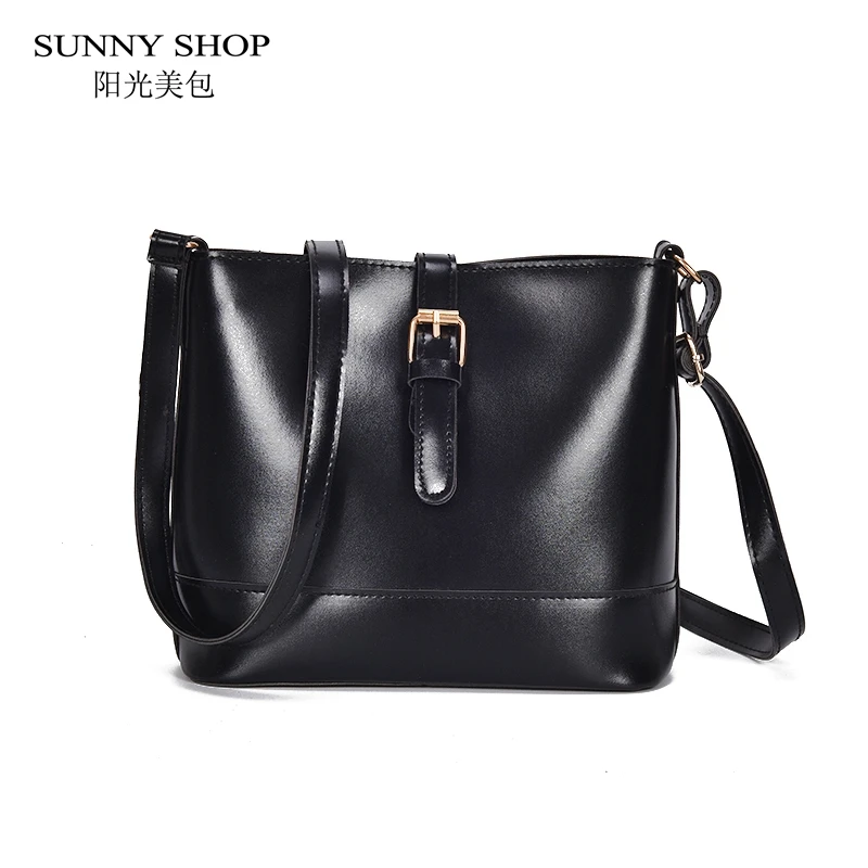 SUNNY SHOP Casual Soft Leather Bags For Women 2018 Solid Black Brown Small Side Bag Ladies Korean Shoulder Bag Sling Messenger