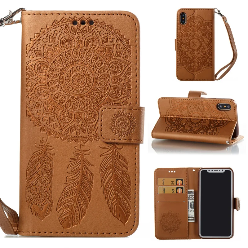 

Dream Catcher Embossing Leather Flip Wallet Soft Phone Silicone Cover Coque for Apple iPhone i5 5 5S SE 6 6G 6S 7 8 Plus X Case