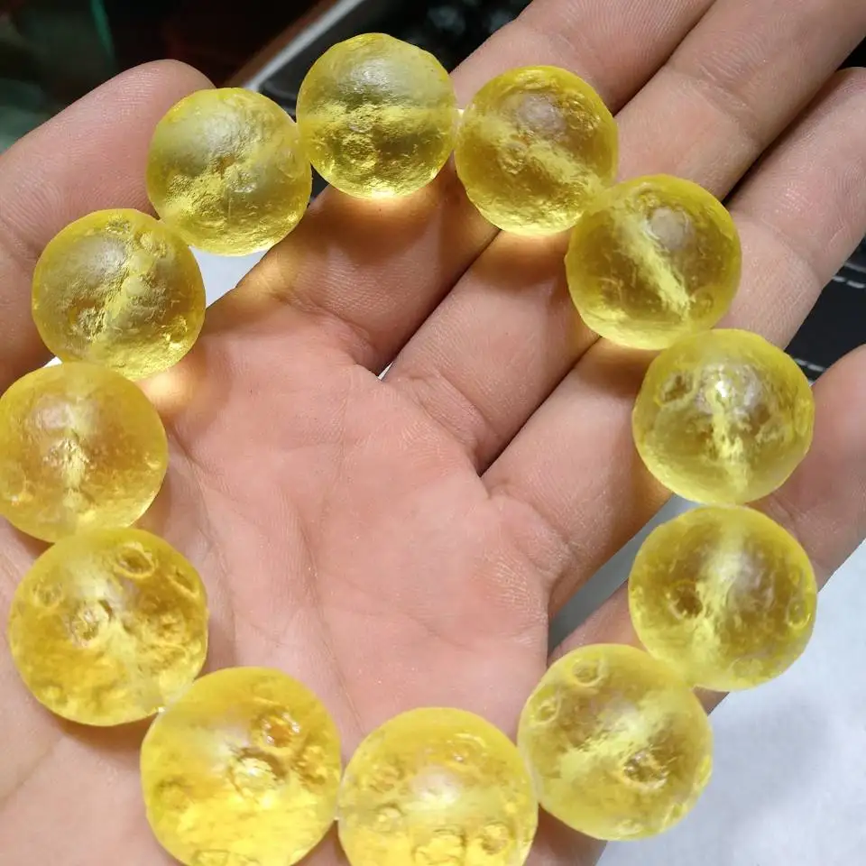 

110g fine jewelry yellow GEM MOLDAVITE Meteorite Impact Glass Bead Bracelet drop shipping