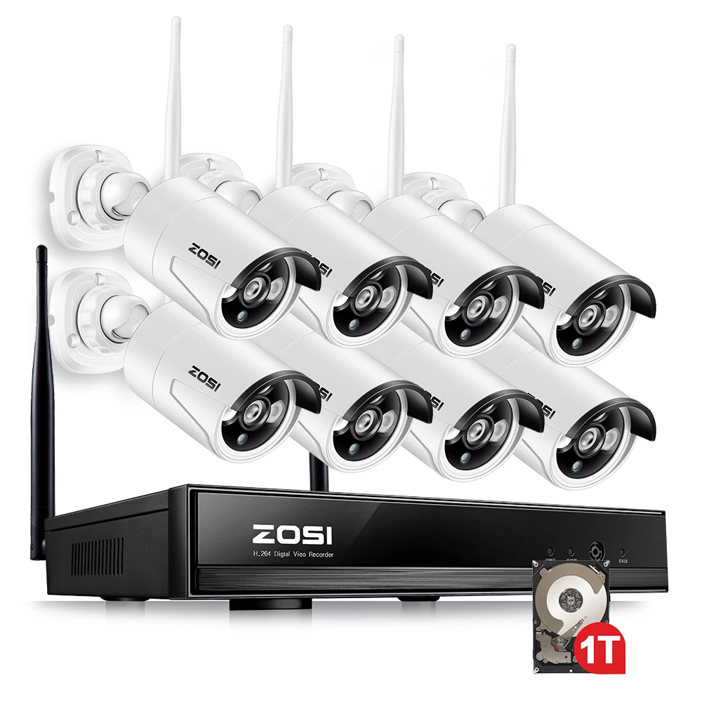 

ZOSI 960P WIRELSS SYSTEM 8 Channel 1080P NVR Kit 1.3 Megapixel IP Camera Network Security System Weatherproof Cameras 1TB HDD