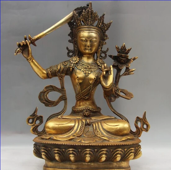 

Tibet Buddhism Bronze Copper Gild Manjusri Bodhisattva Kwan-Yin Guan Yin Statue
