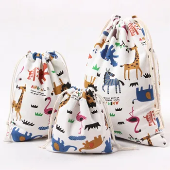 

Animal Printed Kids Toy Pocket Drawstring Canvas 1 PCS Dust Cloth Portable Sundries Storage Bag Candy Gift Bags