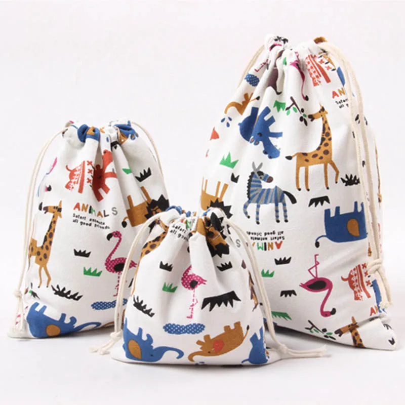 Animal Printed Kids Toy Pocket Drawstring Pouch Canvas 1 PCS Dust Cloth