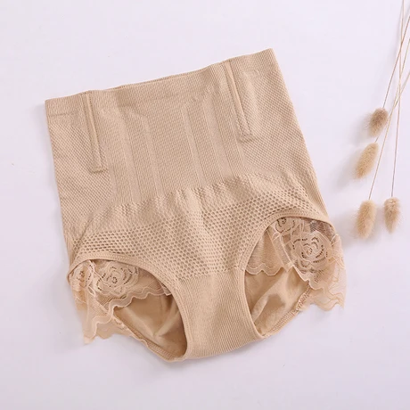 Beige High Waist LacePanties Tummy Control Pants Women Underwear Abdomen Shapewear Breathable seamless High Elastic Slimming Panty - Цвет: Beige