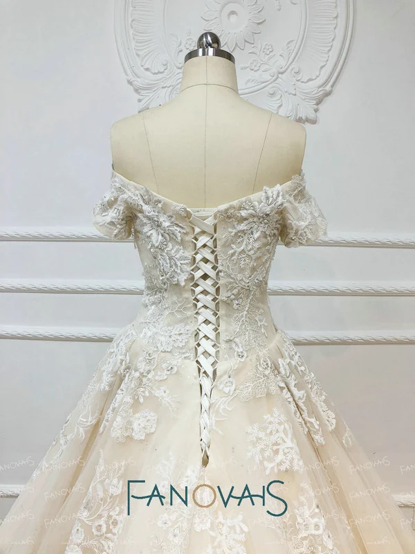 &quotШампанское свадебные платья с плеча рукава бальные длинным поездом Vestido De Novia