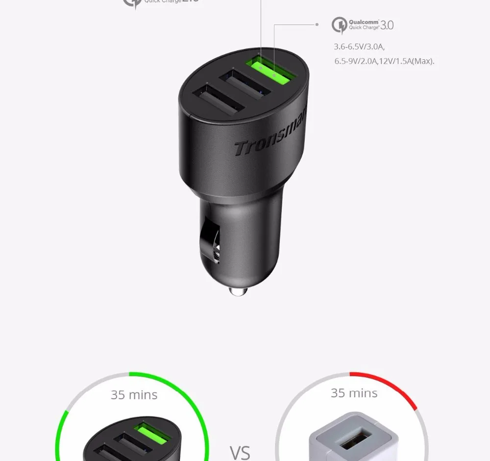 Tronsmart C3PTA Car Charger USB 3 USB Ports Quick Charge 3.0 VoltiQ Quick Car Charger for Xiaomi  for blackview phone power bank in stock (10)