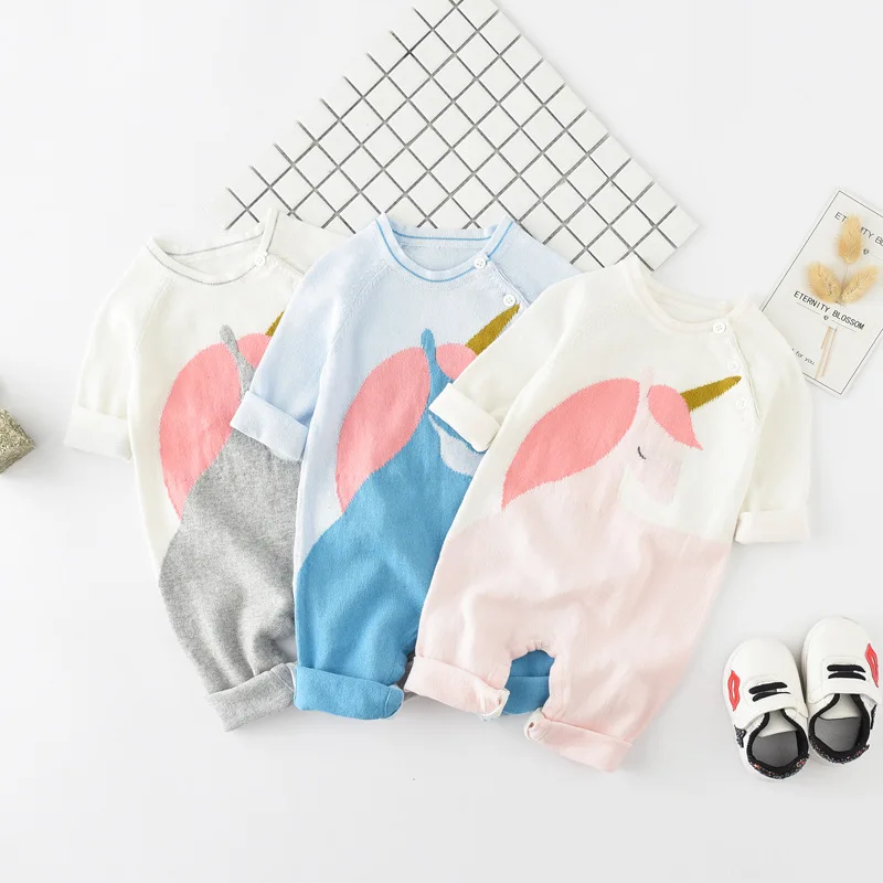 

Newborn Clothes Cute Unicorn Knitted Infantil Bebes Rompers Super Soft Cotton Toddler Kids Jumpsuits Casual Long Sleeves Outfits