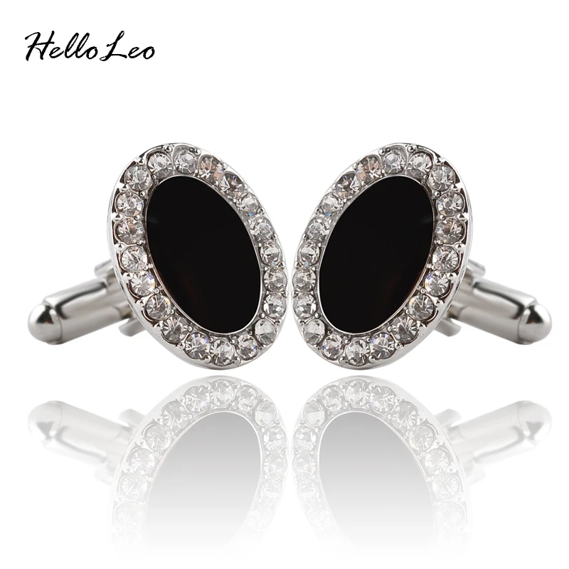 

Brand Jewelry French shirt cufflinks for mens cuff buttons Black Crystal cuff links High Quality abotoaduras Gift