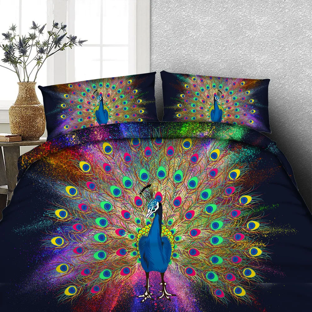 JF 464 kids children single size bed linen 4pcs cartoon peacock bedding queen super king size